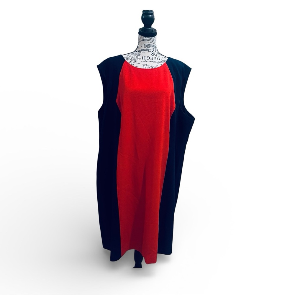 Tahari Red and Black Midi‎ Dress